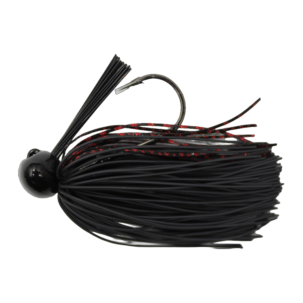 Bass Patrol Round Rubber Football Jig - Black/Red Living Rubber