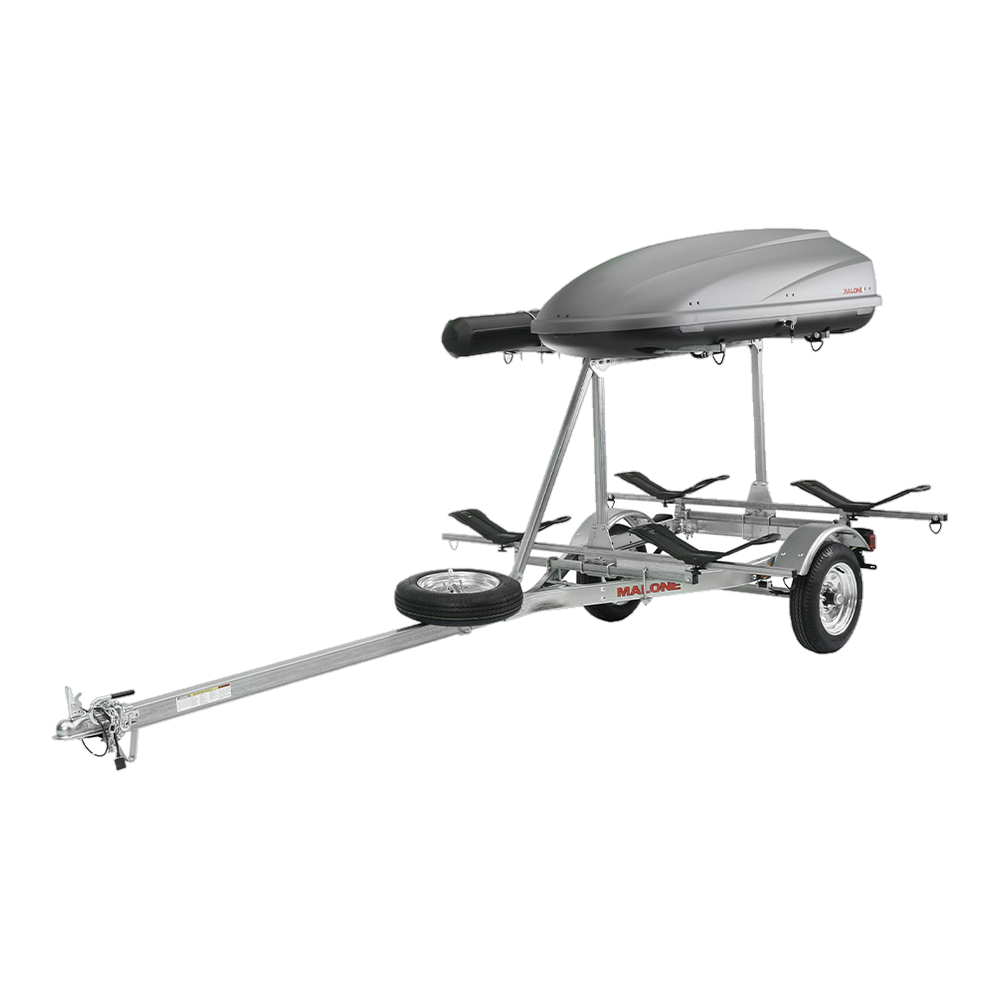 Malone MicroSport LowBed 2 Kayak Trlr Package (2nd tier, 2 Sets MegaWing, Cargo Box, Rod Tube, Spare Tire)