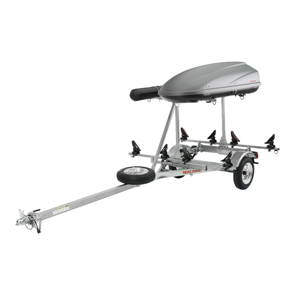Malone MicroSport LowBed 2 Kayak Trlr Package (2nd tier, 2 Sets Saddle Up, Cargo Box, Rod Tube, Spare Tire)