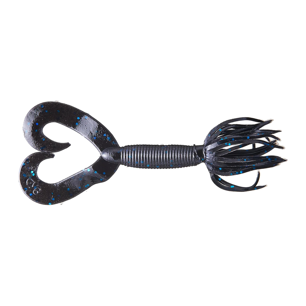 Yamamoto Double Tail Hula Grub - Black w/ Large Blue Flake
