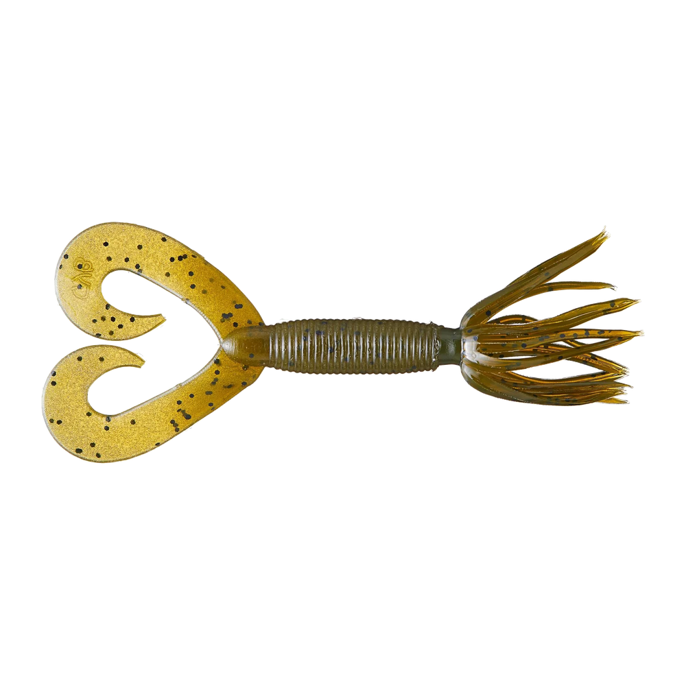 Yamamoto Double Tail Hula Grub - Green Pumpkin w/ Large Black Flake