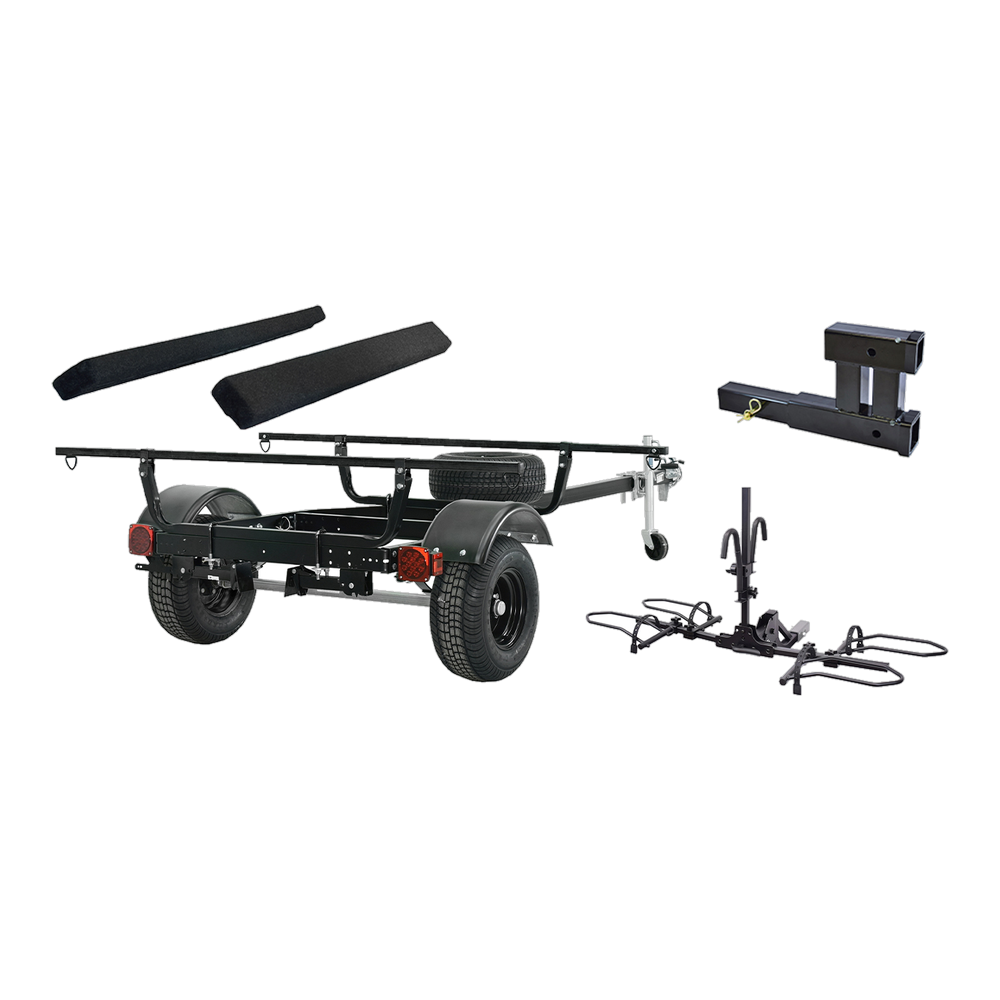 Malone MS Overland Trlr Pkg ( 1 Jack Stnd, 2 Stabilizers, Spr Tire) (1 set bunks, 1 double hitch, 1 ebike rack) (Tent not included)