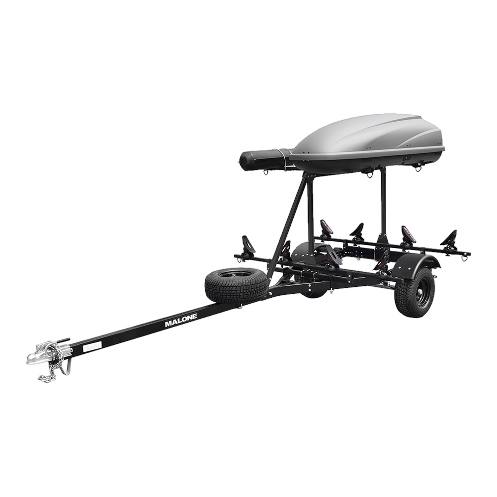 Malone MicroSport OffRoad LowBed 2 Kayak Trlr Pkg (2nd tier, 2 Sets Saddle Up, Cargo Box, Rod Tube, Spare Tire)