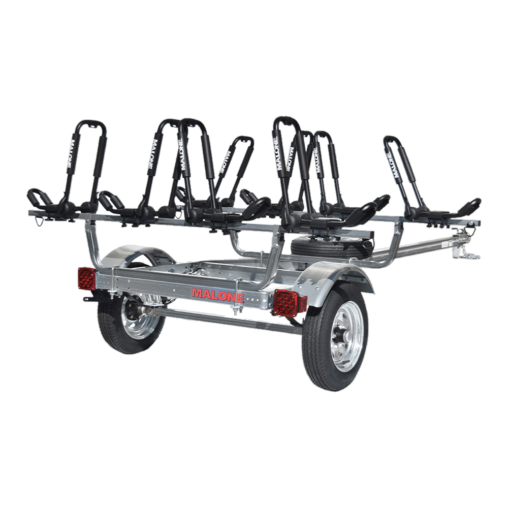 Malone MicroSport 4 Kayak Trailer Package (4 Sets FoldAway-J, Spare Tire)