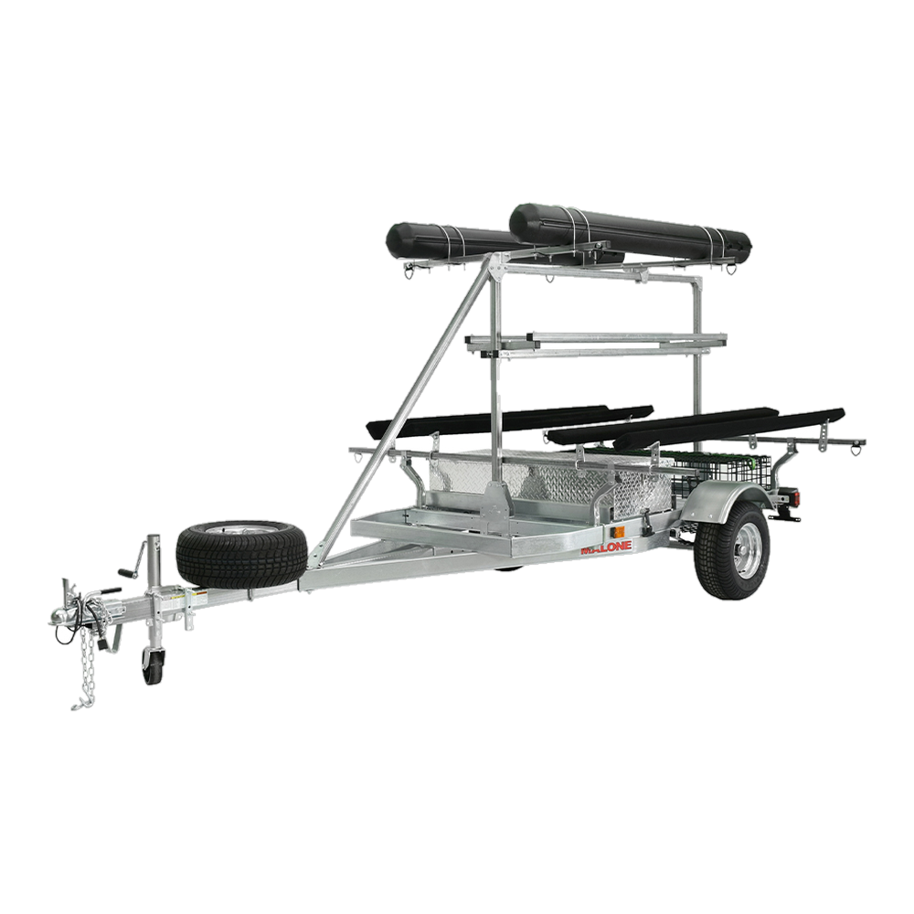 Malone MegaSport 2-4 Kayak Trlr Pkg (Spr Tire, 2nd Tier, 2 Sets Bunks, Basket & Drawer,2 Rod tubes, Milk Crate Cage)