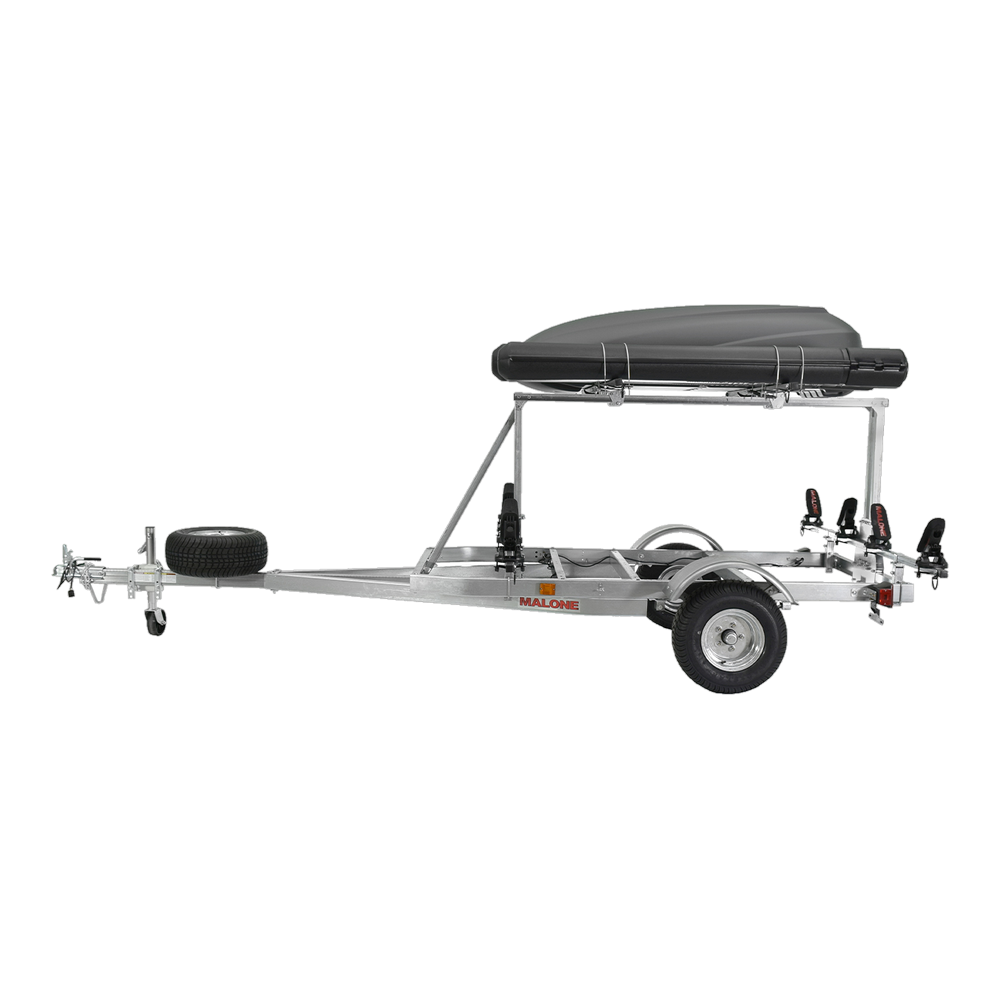 Malone MegaSport LowBed Trlr w/Tier, Spare, 2 sets Saddle Up, Cargo Box, 2 Rod Tubes